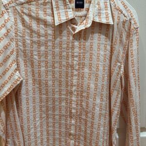 Boss Men's Cream and Orange Geometric Shirt